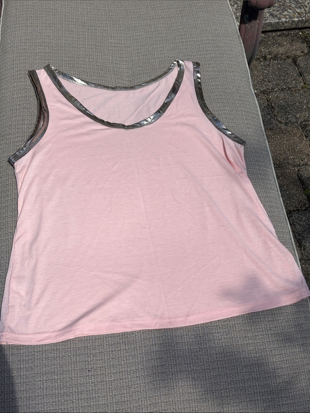 Light Pink Tank Top with Silver Trim - Women's Sleeveless Tee